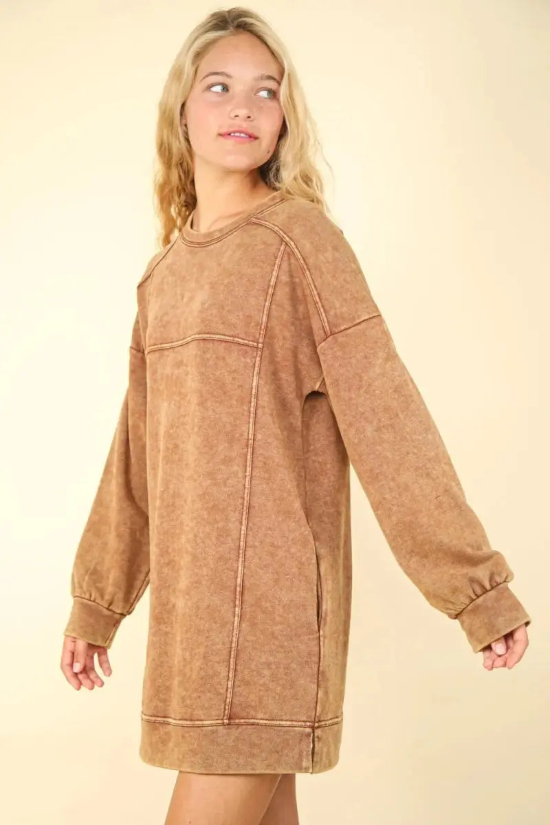 Very J Mineral Washed Oversized Sweatshirt Mini Dress - Love Salve